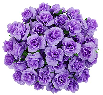 Kesote 50 Pezzi di Teste di Rosa Artificiale di Seta, Fiori di Seta, Rose Artificiali di Decorzione per Matrimonio, Festa, Casa, Viola, 4CM