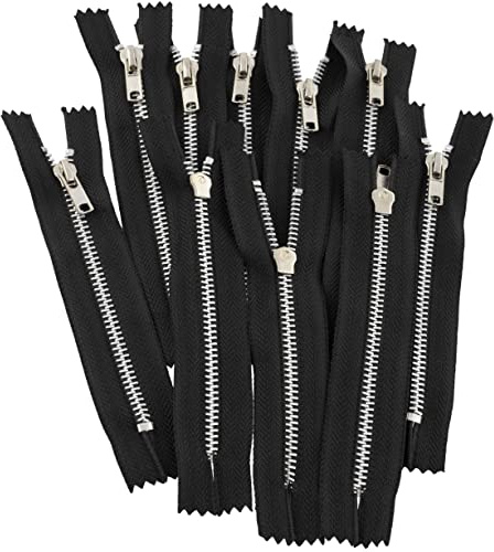 AERZETIX - C61500 - Juego de 10 Cremalleras N°4 no separables 12cm en metal - acabado aluminio - color negro - cursor marroquinería tirador costura jeans falda vestido pantalones mercería