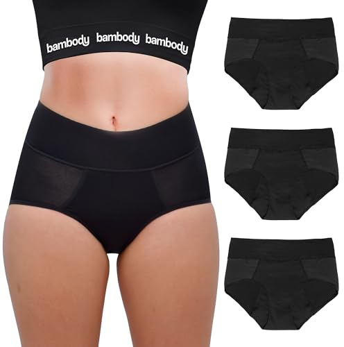 Bambody Period Pants for Women, Period Underwear for Teenage Girls - Leakproof, Absorbent, Comfortable, Breathable (3 Pack: Black, XXL)