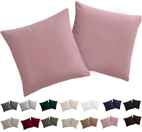 Soifox Kissenbezug 80x80 2er Set - Kopfkissenbezug 80 x 80 Rosa 100% Mikrofaser bügelfrei & knitterfrei mit Reißverschluss
