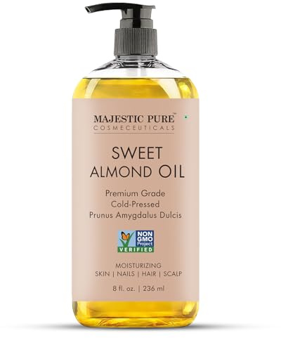Majestic Pure USDA Organic Sweet Almond Oil | 100% Pure & Natural Cold Pressed Oil Sweet Almond Oil for Skin, Face, Nails, Hair, Scalp & Massage | 236 ml