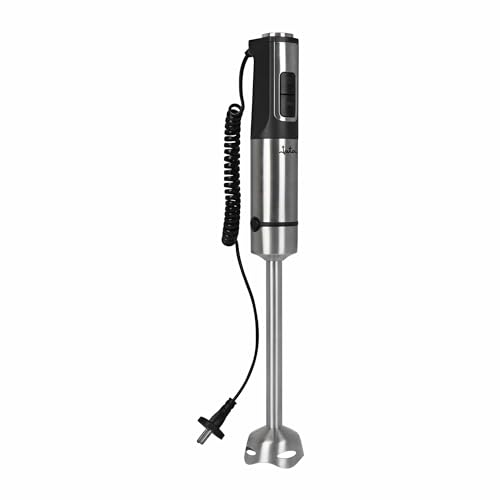 JATA JEBT1855 - Batidora Mano 1200 W. Cable en Espiral Extensible de 1,5 M. Pie extralargo (26 cm) 4 Cuchillas de Acero Inoxidable. Regulador Electrónico de Velocidad. Pulsador Turbo