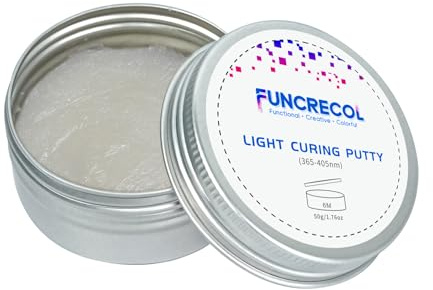 FUNCRECOL Multipurpose UV Light Curing Putty for Filler, UV Putty Model Filler, Heat Resistant Repair Putty, 3D Print Putty for Ceramic Repair Putty, Model Glue, Wood Filler Putty, Plastic Filler, 50g