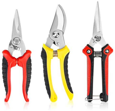 Forbici da Giardino, Potatura in Acciaio Inossidabile, 3 Pezzi Cesoie da Potatura da Giardino ad Alta Precisione, Professionali Forbice Cesoie per Bonsai, Piante, Fiori, Raccolta Frutta, Verdura