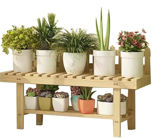 Balkong Blomställ I Trä Grönt Växtställ Inomhus Dekorativt Trädgårdsställ Lång Blomsterbänk Blomkrukställ (S : 97x25x43cm)