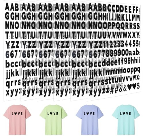 6 Sheets Iron On Letters 858 Pcs Heat Transfer Letters 1 Inch Iron On Transfers for Sport Jerseys T Shirts Team Name Clothes Slogan Printing Personalised DIY Crafts Decoration(Black)