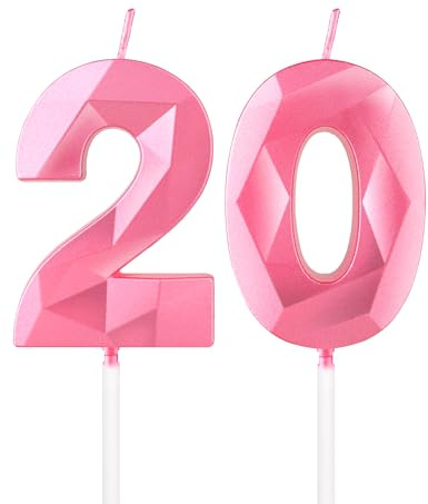 mciskin Pink 20th Birthday Candles, 3D Number 20 Candles for Cake, Girls Boys 20th Birthday Decorations,Pearl Pink Candle Cake Topper Decorations for Birthday Party Weddings Anniversary Supplies