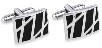 PiercingJak Manschettenknöpfe Herren Hochzeit Edelstahl Manschettenknöpfe Männer Hemden Cufflinks Verlobung Jubiläum Geschäft Geschenk für Bräutigam Mann Business Men, Silber Schwarz