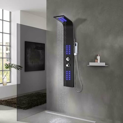 ShGaxin Duschpanel i aluminium svart 20 x 44 x 130 cm, hydromassage duschpelare, duschpanel, duschsystem, massagedusch, duschpaneler