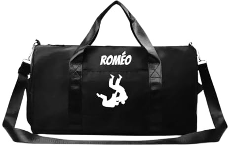 Sac de Sport Souple Noir 30L Multi Sports - La Fabrique d'EC - personnalisé avec Motif Foot/Basket/Handball/Judo/Tennis + Prénom (Souple Noir Multi Sports)