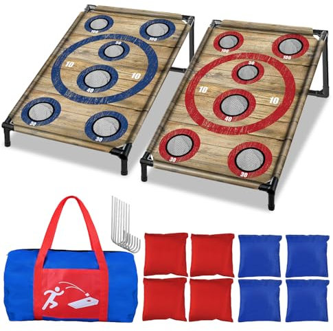 NZQXJXZ Juego de Cornhole para Adultos y Niños, 3x2 Ft Portátil Cornhole Juego de Lanzamiento con 8 Bolsas de Frijoles y Bolsa de Transporte, Ideal para al Aire Libre, Interior, Patio Trasero, Césped
