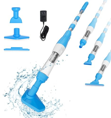 PoolyPoly 3 en 1 Poolsauger Kabellos mit Akku, Pool Handsauger Bodensauger, 90 Minuten Laufzeit Poolreiniger mit Teleskopstange, Pool Staubsauger für kleine Pools, Spas, Whirlpools, Hellblau