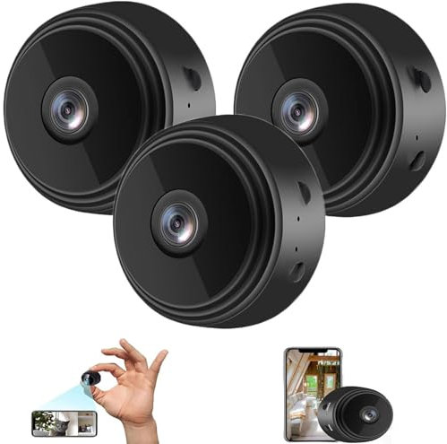 Secretscope Mini caméra de sécurité magnétique, Wi-Fi, caméra extérieure sans fil, avec fonction de vision nocturne pour la maison et le bureau, (noir, 3 pièces)