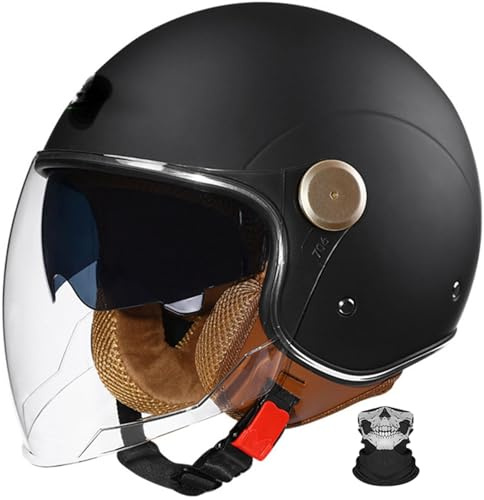 Casco Moto Mezzo Casco Vintage, Casco Moto Jet Vintage Omologato DOT/ECE, Con Brim Casco Retro Demi-Jet Per Moto 3/4 Stile Retrò Per Adulti Uomini Donne 7,M