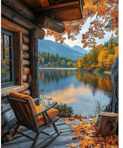 Paint by Numbers for Adults - Fall Cabin DIY Canvas Kit, 16x20 Inch | Acrylic Paint Canvas Set, Easy for Beginners, Relaxing DIY Art Craft Gift for Adults, Home Wall Decor, Without Frame