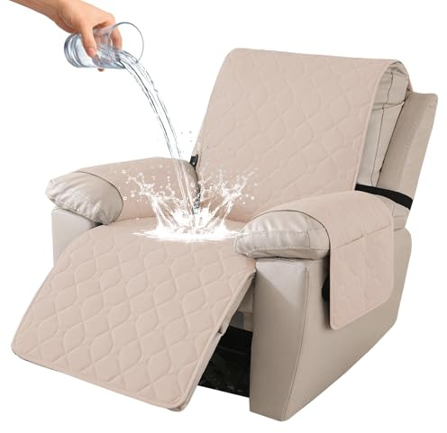 Ystyle 100% Étanche Housse Fauteuil Relax Inclinable Electrique, Antidérapant Protection Fauteuil Relax 1 Place avec Poches Latérales, Lavable Housse de Fauteuil Inclinable, Beige