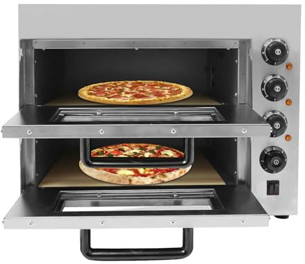 Horno eléctrico para pizza de 2 niveles, 3000 W, con 2 placas de cordierita y un par de guantes, horno de pizza de doble cámara para cocina, restaurante y pizzería, 50-350 ℃