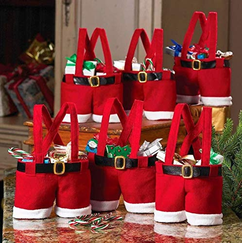 MSQ 10PCS Bag Candy Bags Santa Pants Style Lovely Treat Bags