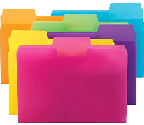Smead SuperTab Poly Plastic File Folders for Documents, Set of 18 Plastic Folders, 1/3-Cut Tabs, File Folders Letter Size, Assorted Bright Colors, Office Supplies, School Supplies (10515)