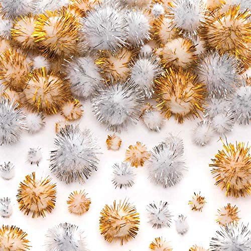 Baker Ross Pompons à Paillettes dorées et argentées (Lot de 100) - Loisirs créatifs et décorations de Noël pour Enfants
