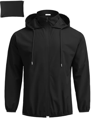 COOFANDY Men's Light Rain Jacket with Hood Packable Waterproof Raincoat Golf Rain Gear Travel Hiking Windbreaker Black L