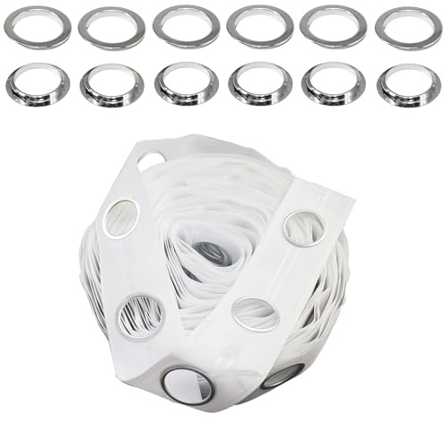 Trimming Shop 40mm Silver Curtain Plastic Eyelets 40pcs n 5m Header Tape | Complete Diy Curtain Kit With 40pcs Plastic Eyelets And 5M Heading Tape For Windows, Doors And Home Décor Projects