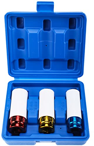 BOOMSTART 3PC Wheel Nut Socket Set, 1/2 Drive Alloy Wheel Sockets,17 19 21mm Impact Wheel Lug Nut Socket Set, Protective & Thin Wall Alloy Wheel Sockets for Car Wheel