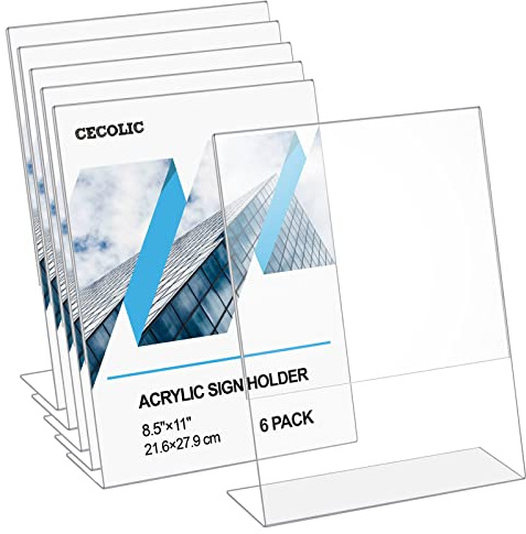 Confezione da 6 supporti in acrilico trasparente, supporto per menù con retro inclinato, espositore per menu, espositori per documenti e documenti per scrivania da ufficio, 21,6 x 27,9 cm