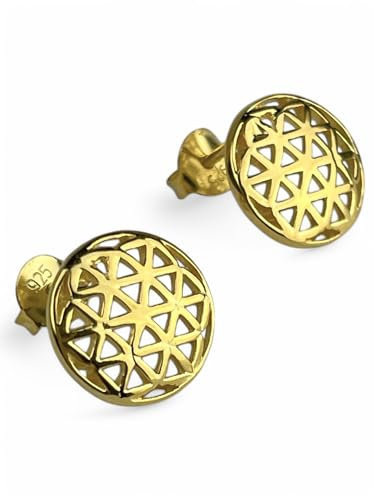 MadamLili - Ohrstecker Blume des Lebens - 925 Sterling Gold Vergoldet - Flache Ohrringe Stecker - Exklusive Schmuckbox