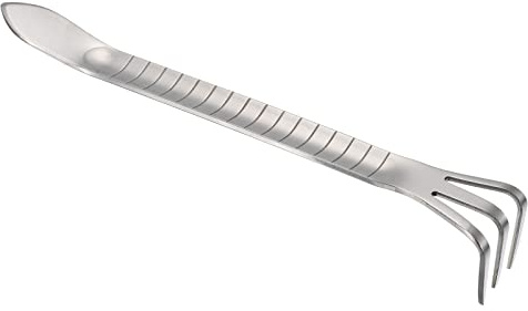 PATIKIL Root Rake, Stainless Steel 3 Prong Thickened Non-Slip Handle Loosening Soil Cultivator with Spatula for Backyard Bonsai Pot Planting, Silver