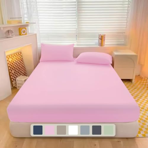 Luxe Dreams Single Fitted Sheet Deep Pocket 12 inches (30cm) Baby Pink 100% Cotton, Luxury Ultra Soft Bed Fitted Sheets Wrinkle & Fade Free, Machine Washable, Durable & Long Lasting (90x190) cm