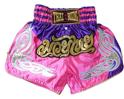 Bicolor Morado Rosa Talla M - Pantalón Corto de Muay Thai para Boxeo, MMA, Kickboxing, Gimnasio y Fitness, Unisex para Hombres y Mujeres