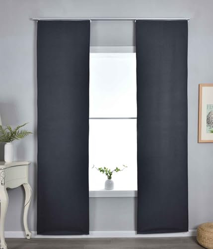 Gardinenbox 2er Set Flächenvorhänge mit Paneelwagen HxB 245x60 cm Dunkelgrau 100% Verdunkelung Blackout »München Dark« Paneelwagen Dreischichtige Bindung 202410P-2