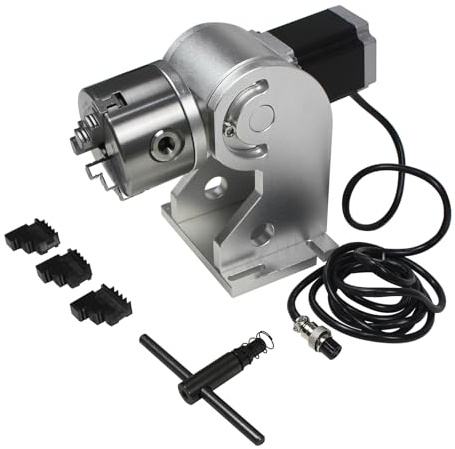RATTMMOTOR D80 CNC 4th Axis Rotary Axis 129mm Center Height 3 Jaws Diameter 80mm Lathe Rotary Chuck with 57*57*76mm Stepper Motor for Fiber Laser Metal Carving Engraving Marking Machine