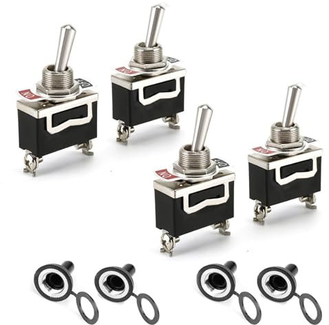 Kippschalter 10A/12VDC, 6A/24VDC, EIN/AUS Wippschalter mit Metallhebel, 4 Stück SPST 2-pin Rocker Toggle Switch mit Wasserdicht Schutzkappe, für den Einbau in Häusern, Autos und Elektrischen Geräten