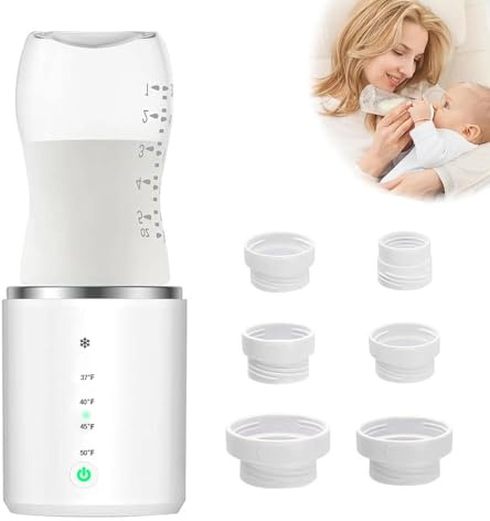Calienta Biberones Portatil, Calentador Biberones Portatil con 6 Adaptadores, Calentador de Botellas Eléctrico, Calentador de Biberones Portatil, Calentador de Leche Materna/Fórmula para Bebés