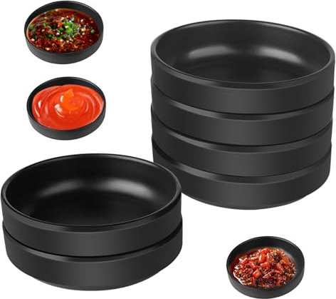 Generisch 6 Stück Dipschalen, Ø 8.7 cm Kleine Schale, Melamin A5 Dip Schälchen, Schwarz Rund Suschi Schälchen, Servierschalen set für Dips, Saucen, Fingerfood Gewürze, Marmeladen, Tomatensauce
