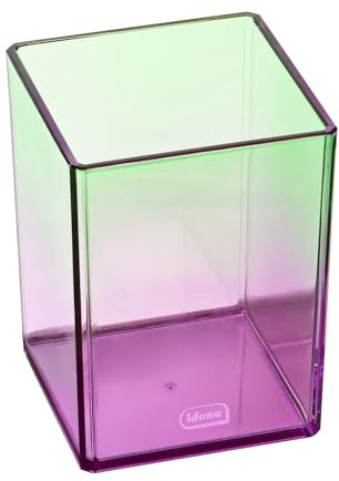 Idena 11363 - Stiftehalter aus Kunststoff, Stifteköcher in Lila-Grün, Größe ca. 7,5 x 7,5 x 10,1 cm, geeignet für Schule und Büro