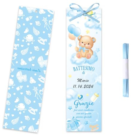 JSRQT 30 pz Battesimo Nascita Blu Segnaposto Segnaposti Cartellini Comunione con Nastrino Cartoncino Personalizzato Orsetto Matrimonio Cresima Decorazione Allestimento Tavolo Laurea Addobbi Bimbo