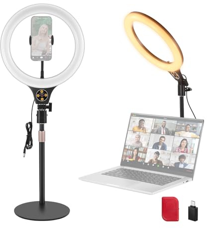 NEEWER ENTRY LEVEL VERSION 10.5 Ring Light da Tavolo con Stand/Portatelefono Compatibile con iPhone/Telecomando, Luce Anello 10W CRI85+ per Streaming Riprese Trucco Selfie Videoconferenza Laptop, N22