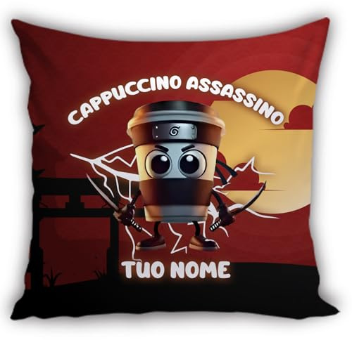 MOCHEIA SHOP Cuscino Personaggi Brainrot Meme Italiano personalizzabile con Nome misura 40x40 cm in ottimo poliestere con chiusura a zip. (CAPPUCCINO)