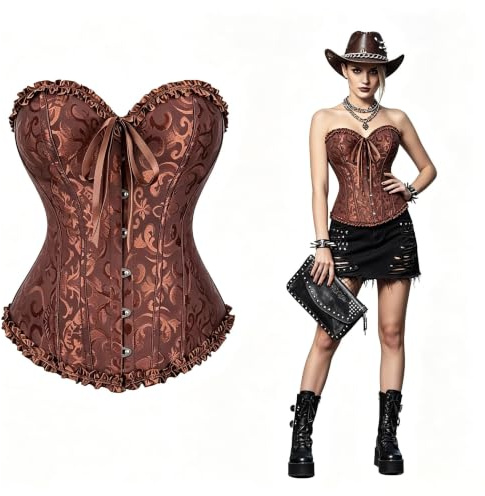 SilverChry Corset Mujer, Corpiños Mujer, Corset Reductor Top Fajas, Bustier Corsé Cortesano Overbust Gótico Ropa Carnaval Disfraz Pirata Bandeau