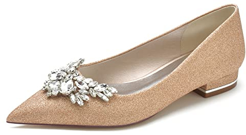 Yhsdfcn Strassblomma Spetsiga Ballerinaskor, Glittriga Bröllopsskor och Eleganta Festskor för Damer