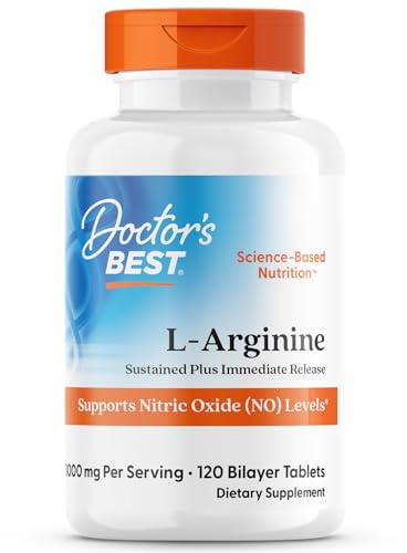 Doctor's Best L Arginine Supplement for Men & Women - L-Arginine 1000 mg Per Serving, Supports Nitric Oxide (NO) Levels, Sustained Plus Immediate Release - 120 Bilayer Tablets