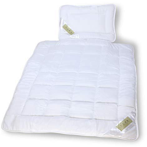 Julido Kinder Betten-Set 2-teilig, Steppdecke 100x135cm und Kissen 40x60cm, Bettdecke und Kopfkissen mit Mikrofaser Bezug, Oeko-Tex, weiß