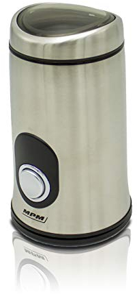 MPM - MMK-02M - Kaffeemühle - zum Mahlen von Kaffeebohnen - 50 g Behälter - 115 g/Min. - Edelstahl-Schlagmesser und Gehäuse - Schlagmahlen, Pulsierend - Sichtfenster - Elektrisch - 150 W - Rund