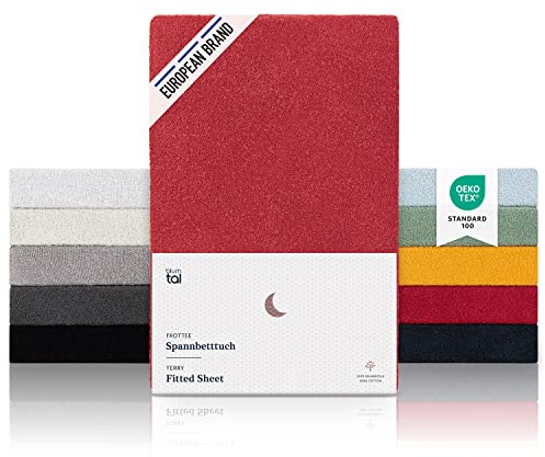 Blumtal® Frotté underlakan 120x200 cm i ett set om 2 - OEKO-TEX certifierat underlakan 120x200cm - Frotté underlakan upp till 25 cm madrasshöjd - Frotté underlakan uppvärmning 120x200 i rött