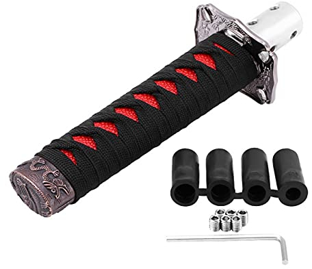 OUKENS Pomello del Cambio, pomello del Cambio Universale per Auto con Spada Giapponese, pomello del Cambio con 4 adattatori Nero + Rosso