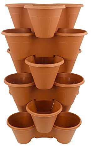 Stackable Strawberry Planter – Tiered Vertical Garden Pots for Herbs, Flowers & Vegetables – Space-Saving Planter for Patio, Balcony & Garden – Indoor & Outdoor | Terracotta, 6-Tier