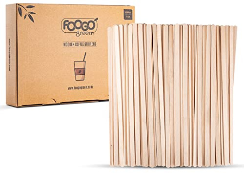 FOOGO Green 500pcs Wooden Coffee Stirrers, Extra Long 19cm / 7.5, FSC® Certified, Cocktail Stirrers, Wooden Sticks for Craft, for Cold and Hot Drinks, Eco-Friendly, Compostable and Sturdy